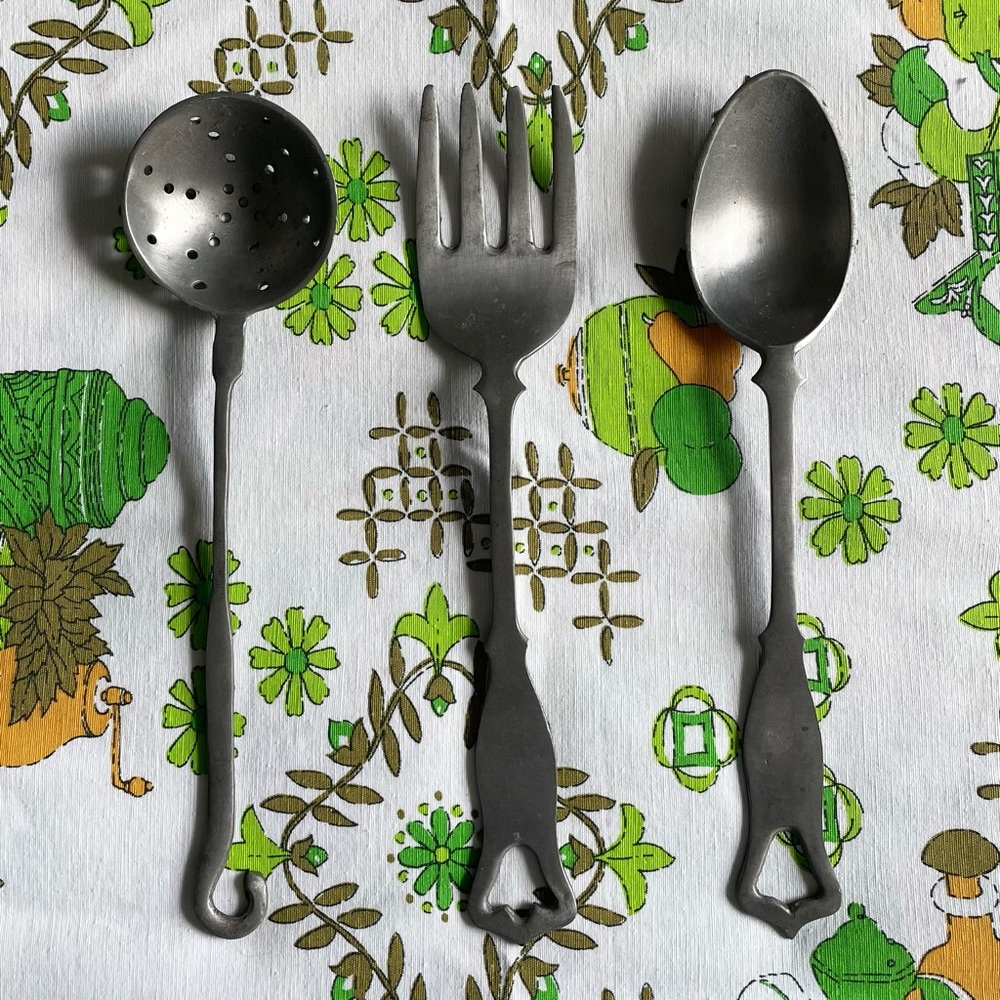 VINTAGE German pewter serving utensils, set of 3